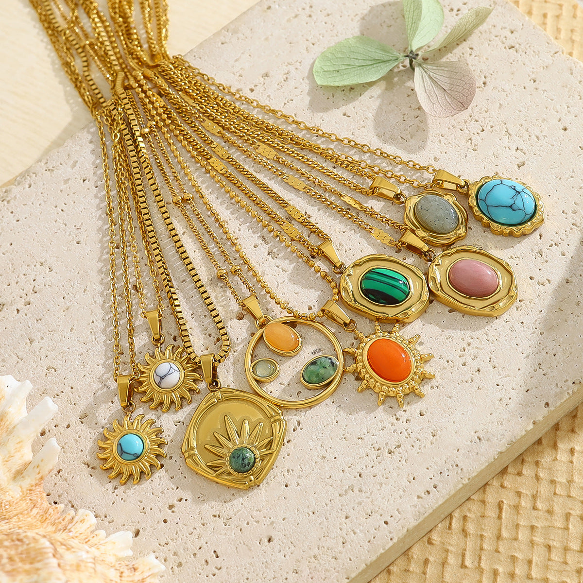 Wholesale colorful natural stone edge DIY titanium steel plated 18K gold accessories